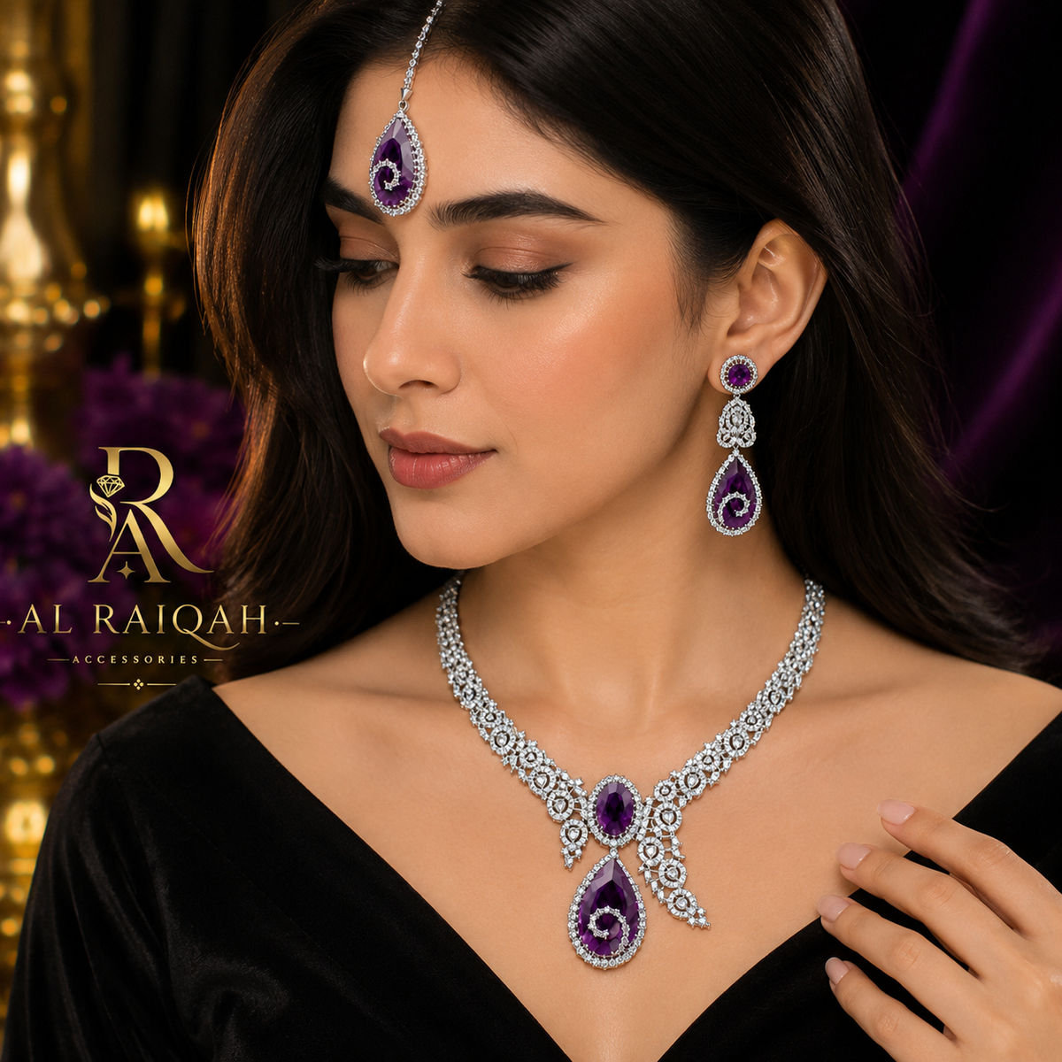Amethyst & Diamond Bridal Jewelry Set