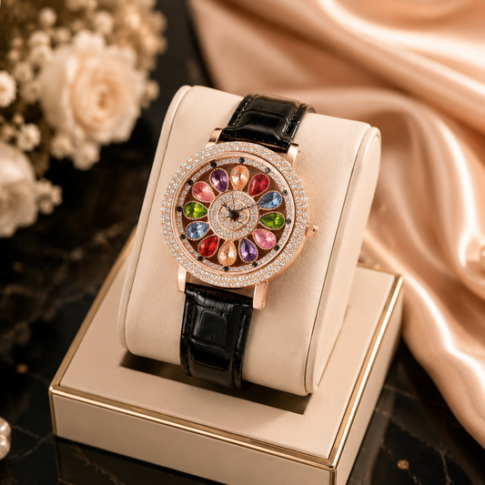 Aurelia™ Rotating Crystal Dial Women’s Watch – Multicolor Luxury Edition