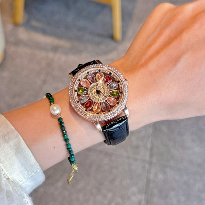 Aurelia™ Rotating Crystal Dial Women’s Watch – Multicolor Luxury Edition